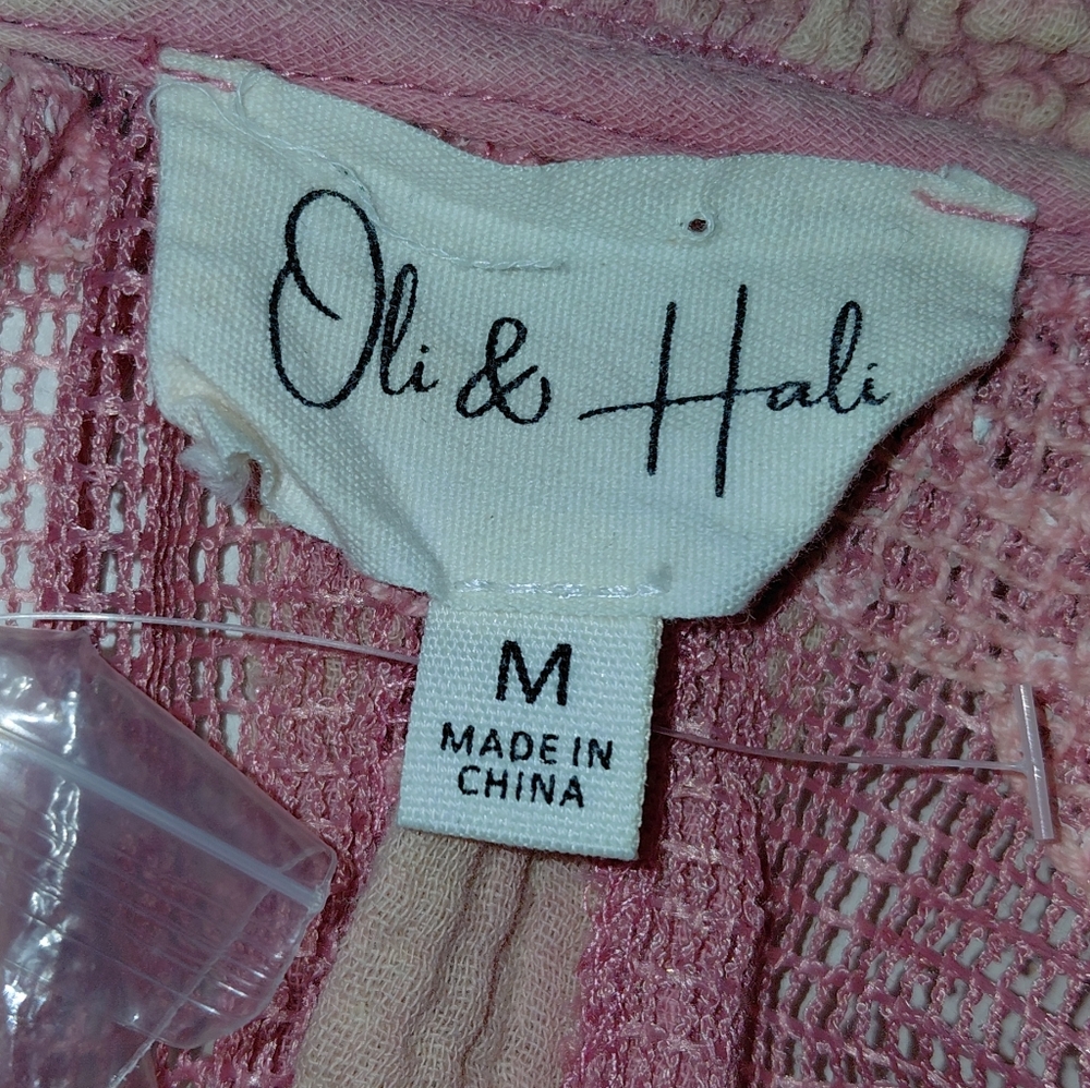 Oli & Hali Shirt Jacket Lacy Gauze Women's Size Med Oversized Pink Sheer - Picture 3 of 8